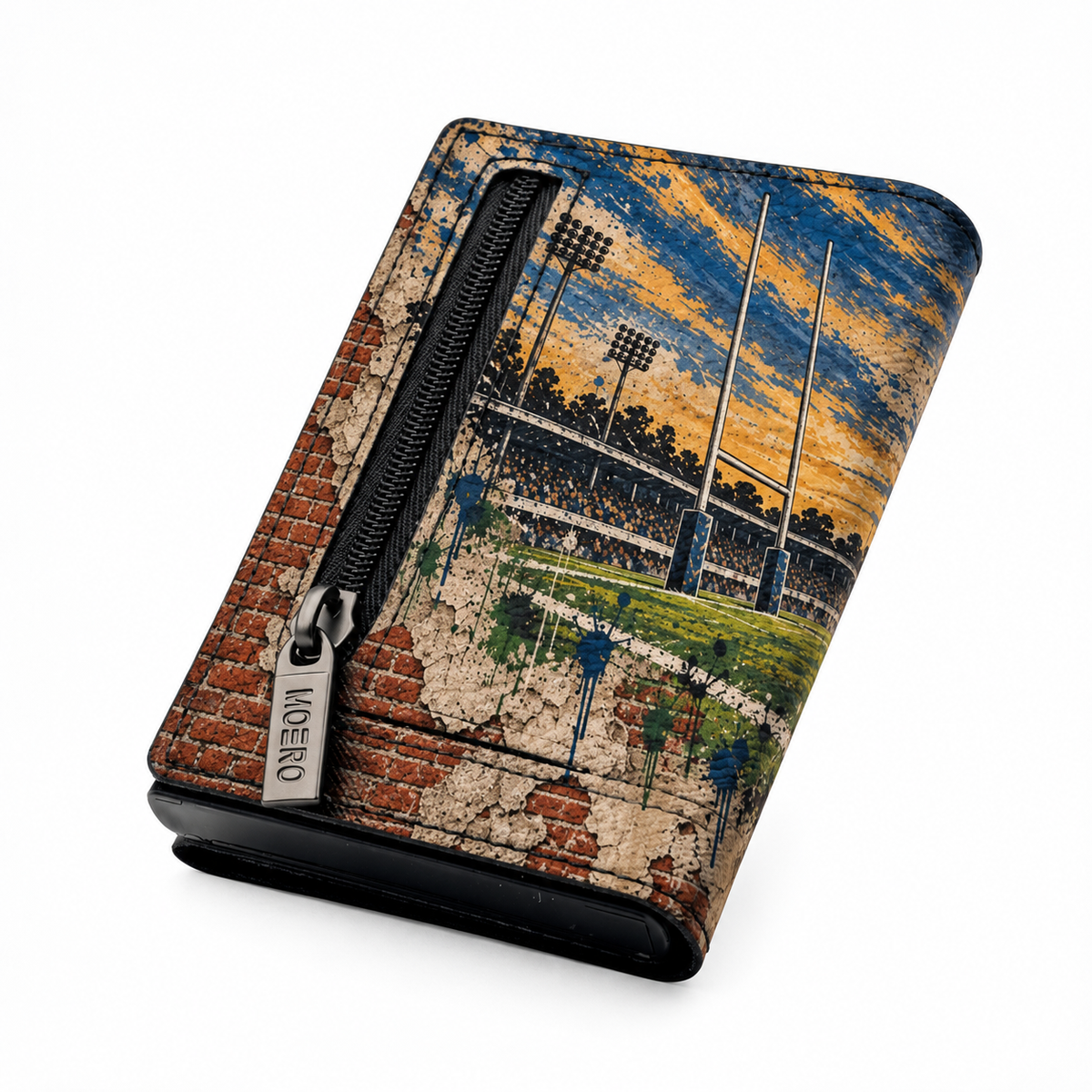 Moero Pro - Teddy Rugby - Sport Limited Edition – Portafoglio RFID in Vera Pelle Saffiano con Chiusura Magnetica e Portamonete Zip