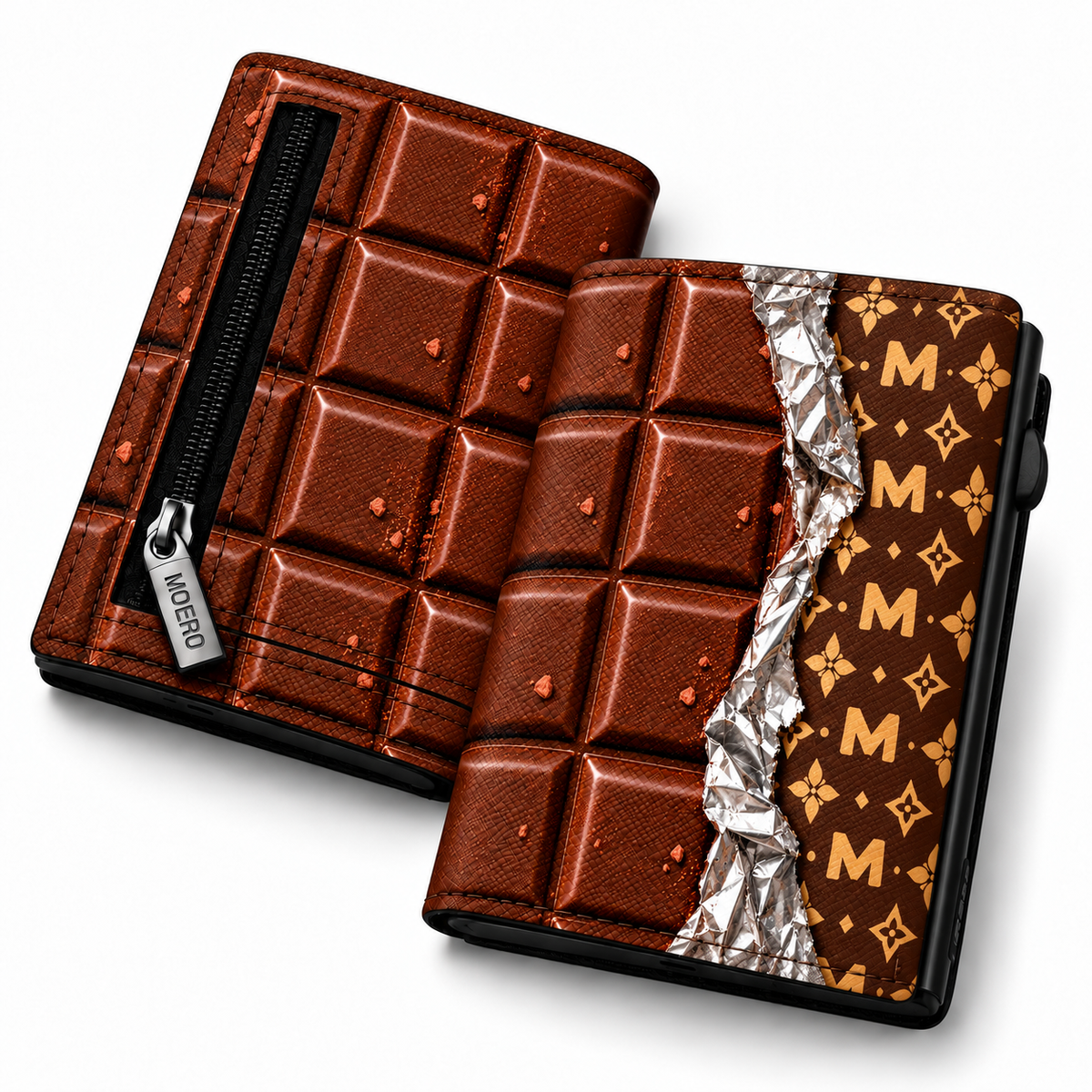 Moero Pro Zip – Choco Monogram – Limited Edition – Portafoglio RFID in Vera Pelle Saffiano con Chiusura Magnetica e Portamonete Zip - portacarte gold