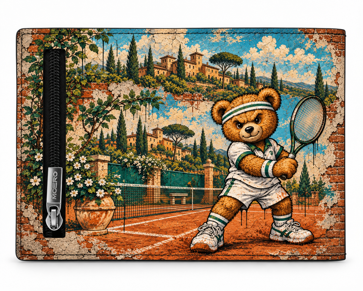 Moero Pro - Teddy Tennis - Sport Limited Edition – Portafoglio RFID in Vera Pelle Saffiano con Chiusura Magnetica e Portamonete Zip