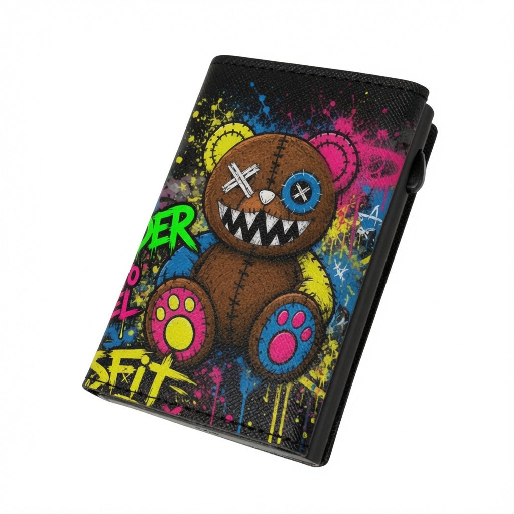 Moero Pro - Teddy Built Different - Limited Edition – Portafoglio RFID in Vera Pelle Saffiano con Chiusura Magnetica e Portamonete Zip
