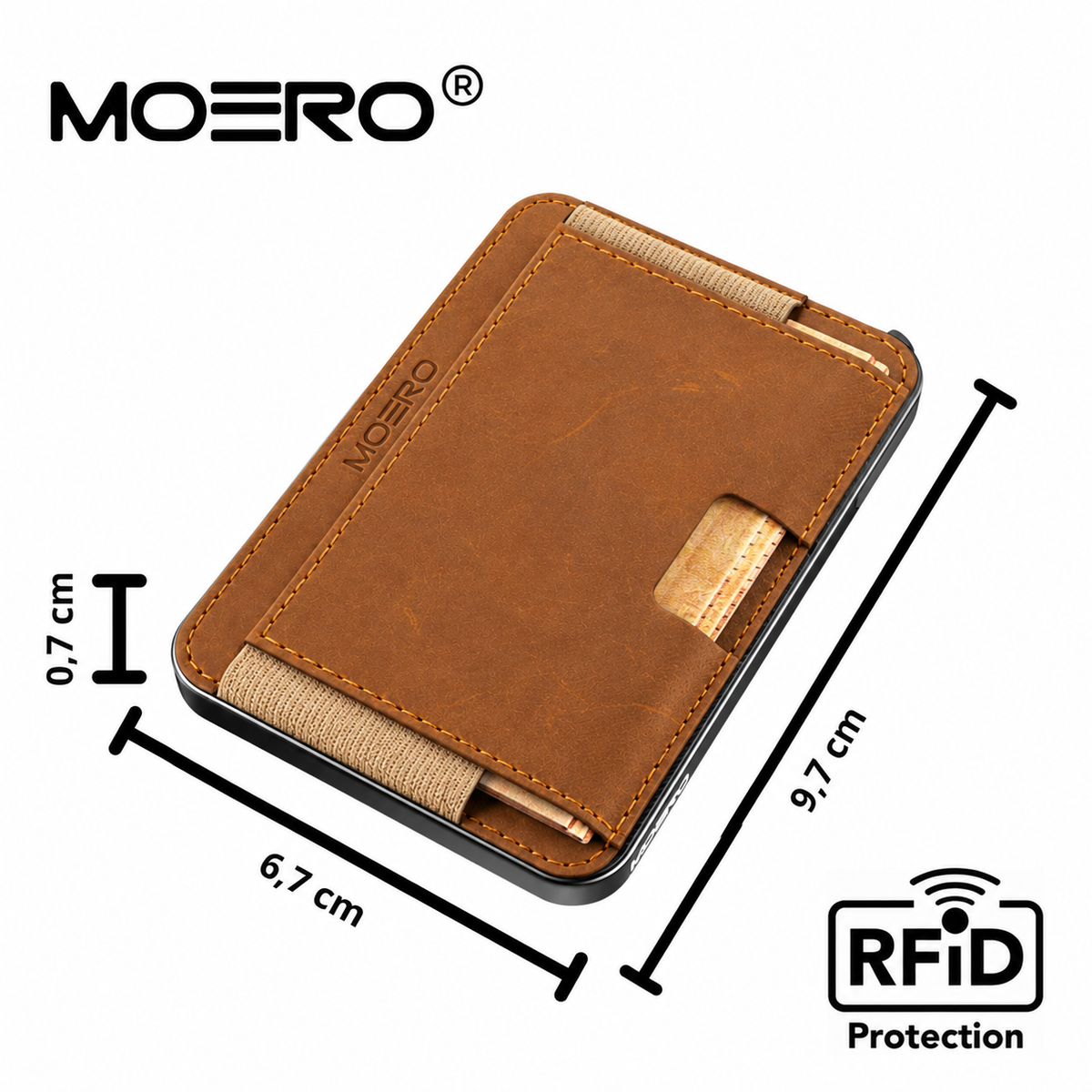 Moero M2 Pro Crazy Horse Nocciola MagSafe Wallet  – Portafoglio RFID in Alluminio e Vera Pelle
