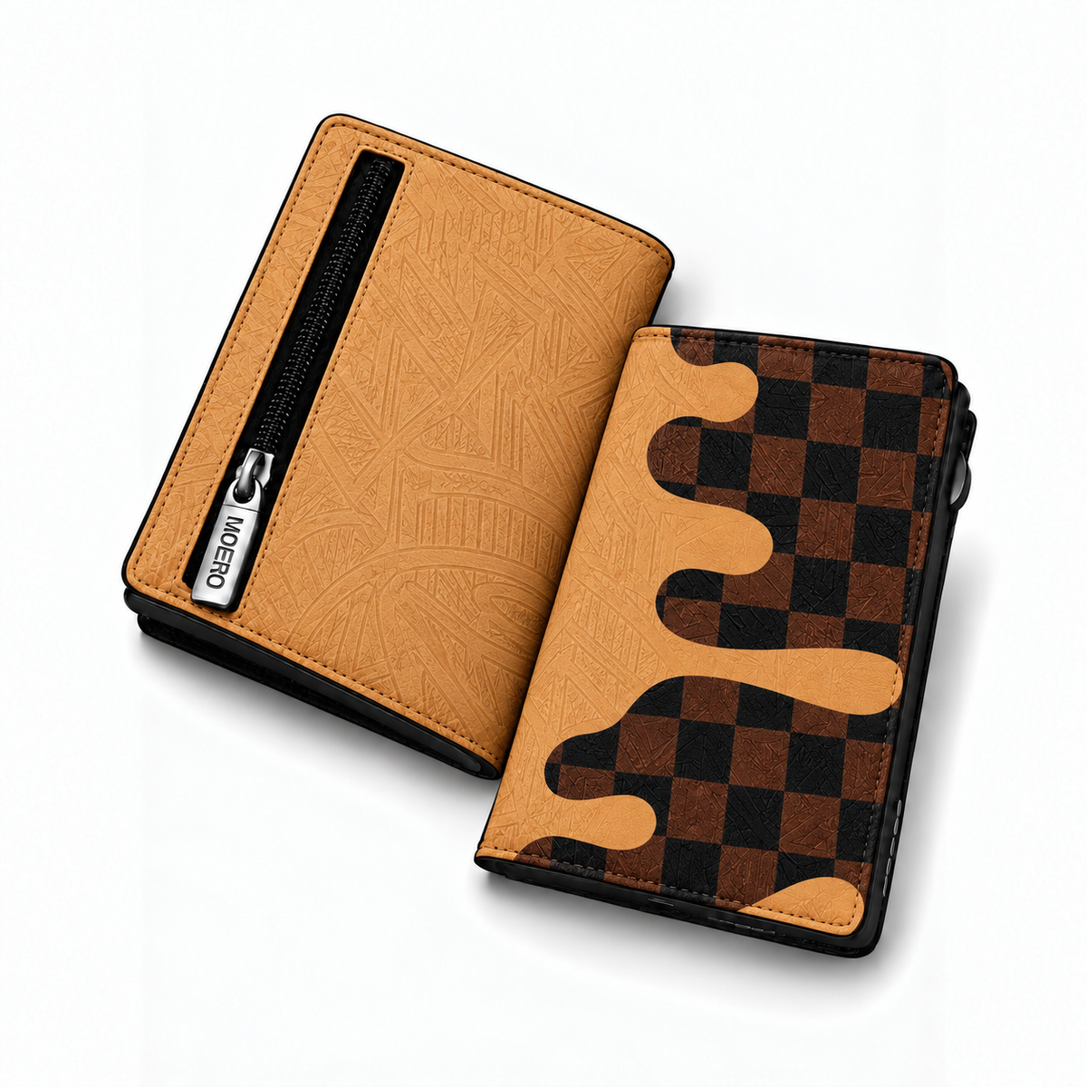 Moero Pro Zip – Caramel Drip – Underground Limited Edition – Portafoglio RFID in Vera Pelle Saffiano con Chiusura Magnetica e Portamonete Zip