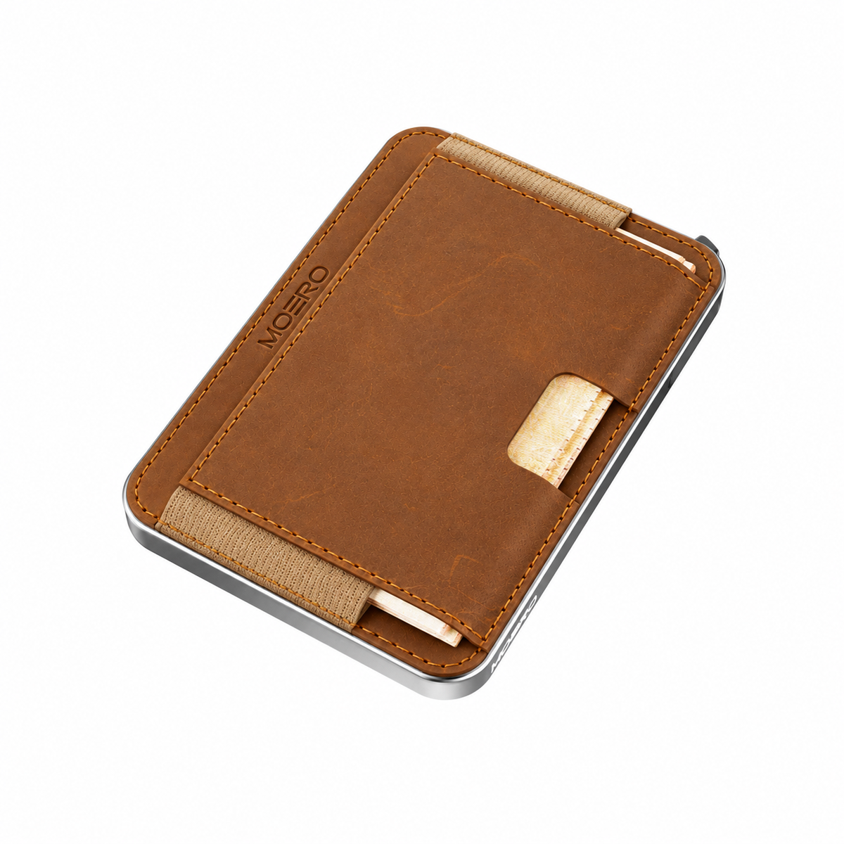 Moero M2 Pro Crazy Horse Nocciola MagSafe Wallet  – Portafoglio RFID in Alluminio e Vera Pelle