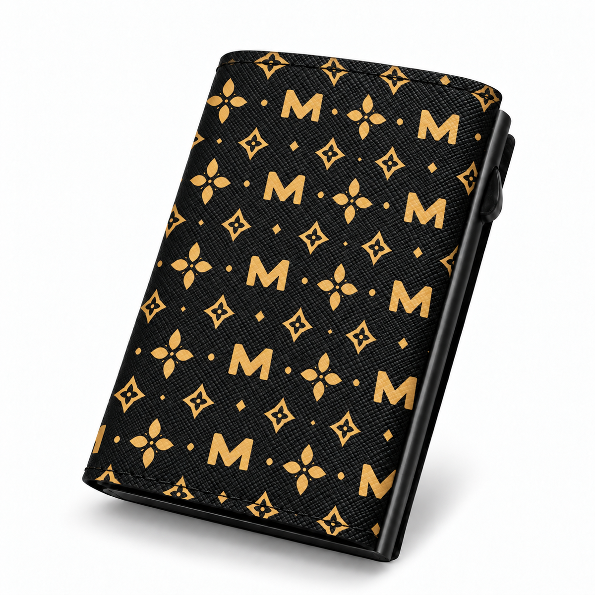 Moero Pro Zip – Monogram Black – Limited Edition – Portafoglio RFID in Vera Pelle Saffiano con Chiusura Magnetica e Portamonete Zip - portacarte gold