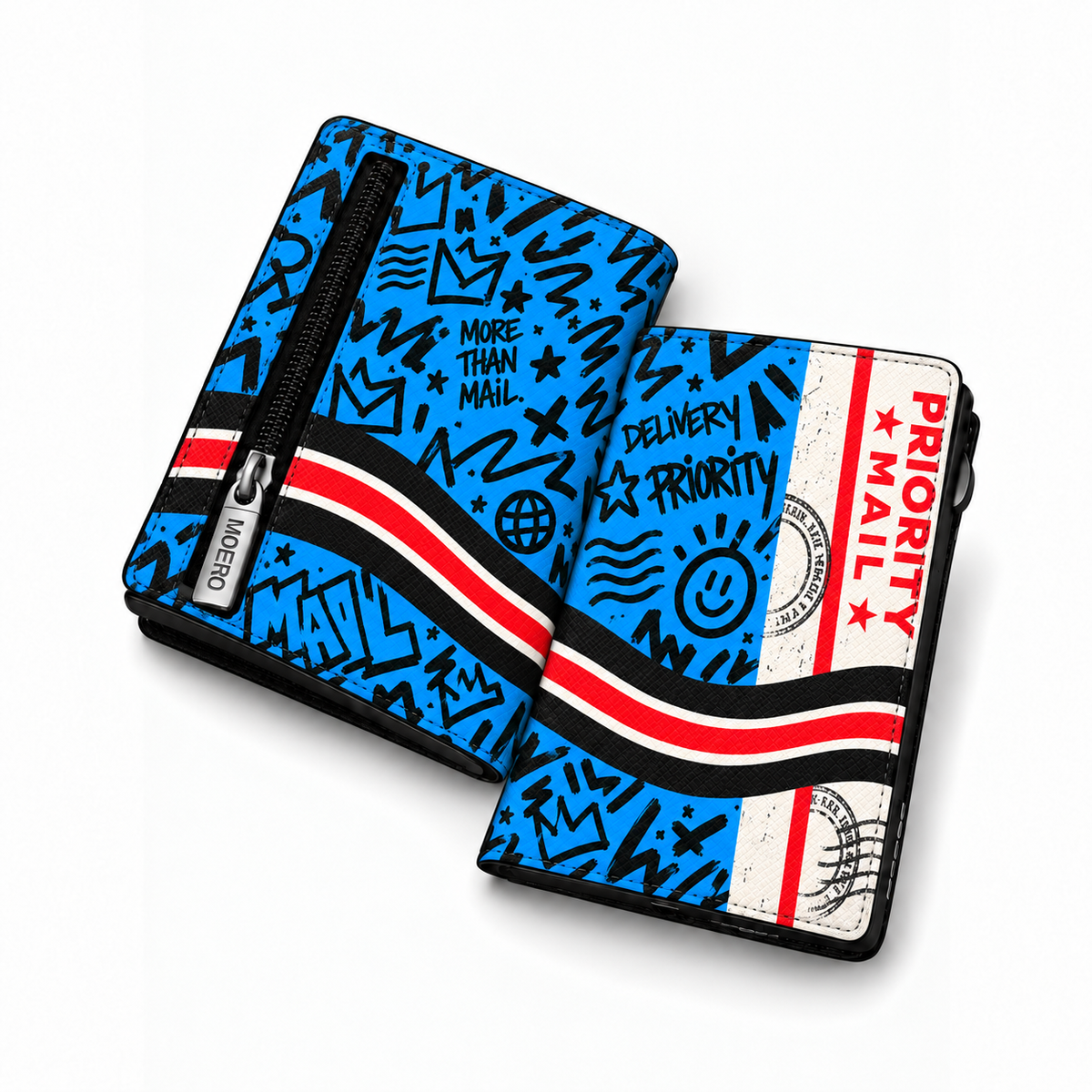 Moero Pro Zip – Priority Blue – Underground Limited Edition – Portafoglio RFID in Vera Pelle Saffiano con Chiusura Magnetica e Portamonete Zip