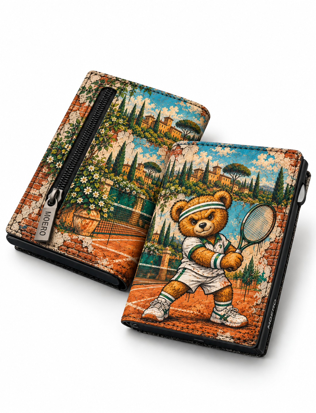 Moero Pro - Teddy Tennis - Sport Limited Edition – Portafoglio RFID in Vera Pelle Saffiano con Chiusura Magnetica e Portamonete Zip