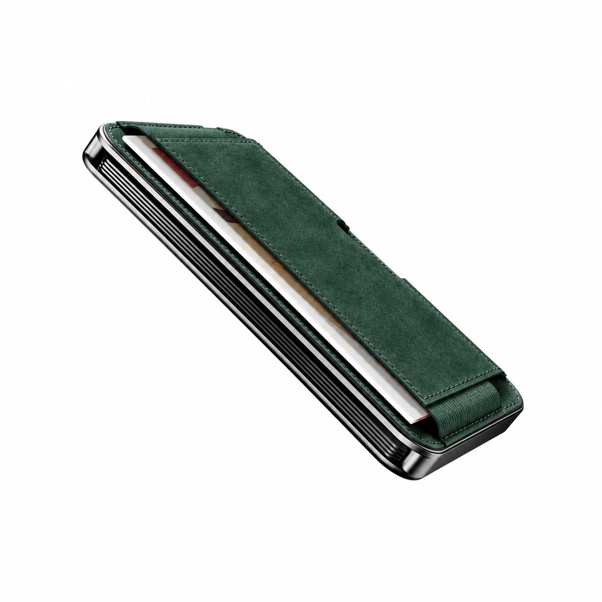 Moero M2 Pro SUPERIOR Verde MagSafe Wallet  – Portafoglio RFID in Alluminio e microfibra scamosciata