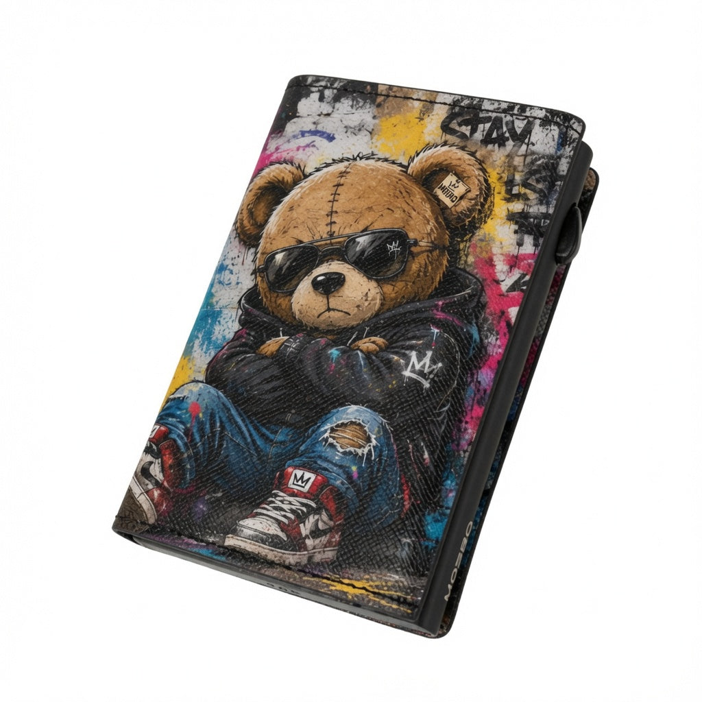 Moero Pro - Teddy Boss - Limited Edition – Portafoglio RFID in Vera Pelle Saffiano con Chiusura Magnetica e Portamonete Zip