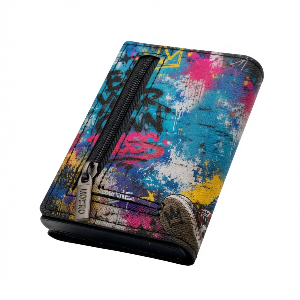 Moero Pro - Teddy Boss - Limited Edition – Portafoglio RFID in Vera Pelle Saffiano con Chiusura Magnetica e Portamonete Zip