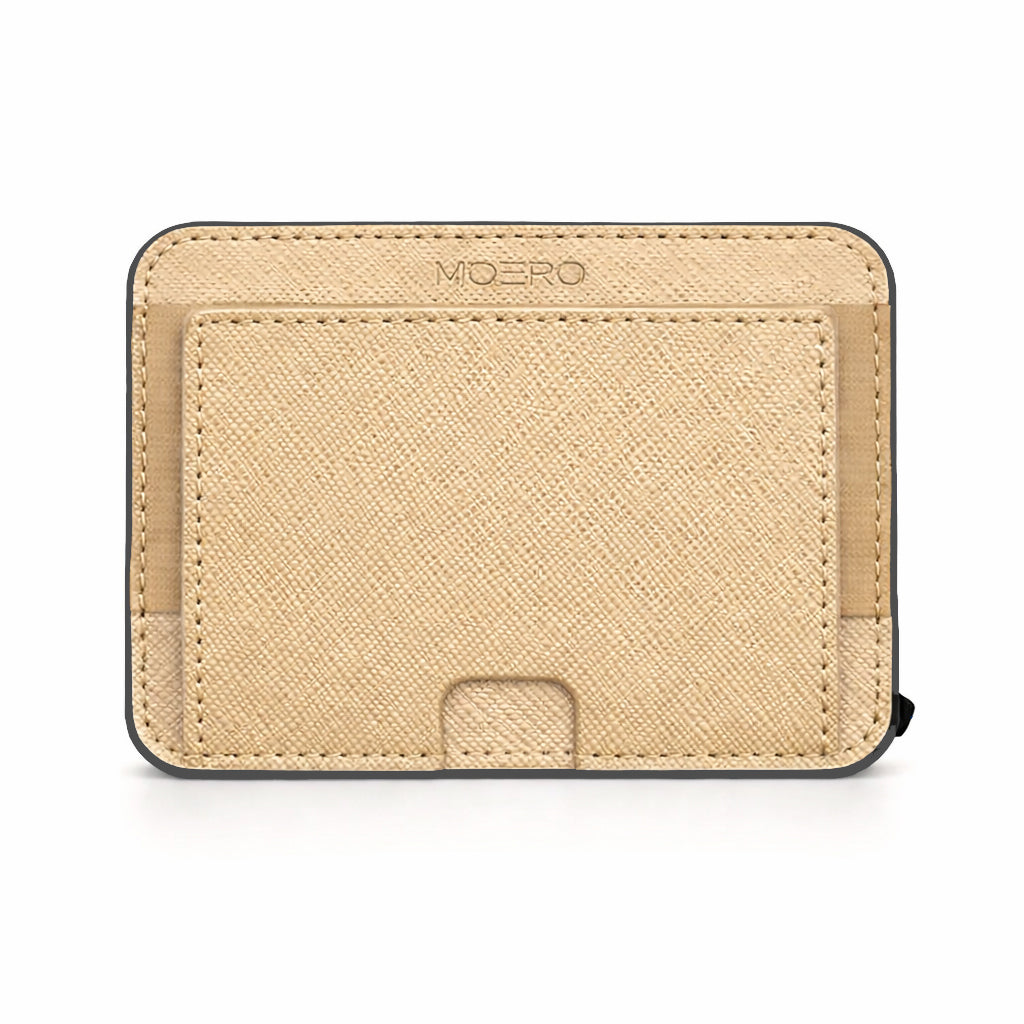 Moero M2 Pro Saffiano Gold MagSafe Wallet  – Portafoglio RFID in Alluminio e Vera Pelle Antigraffio