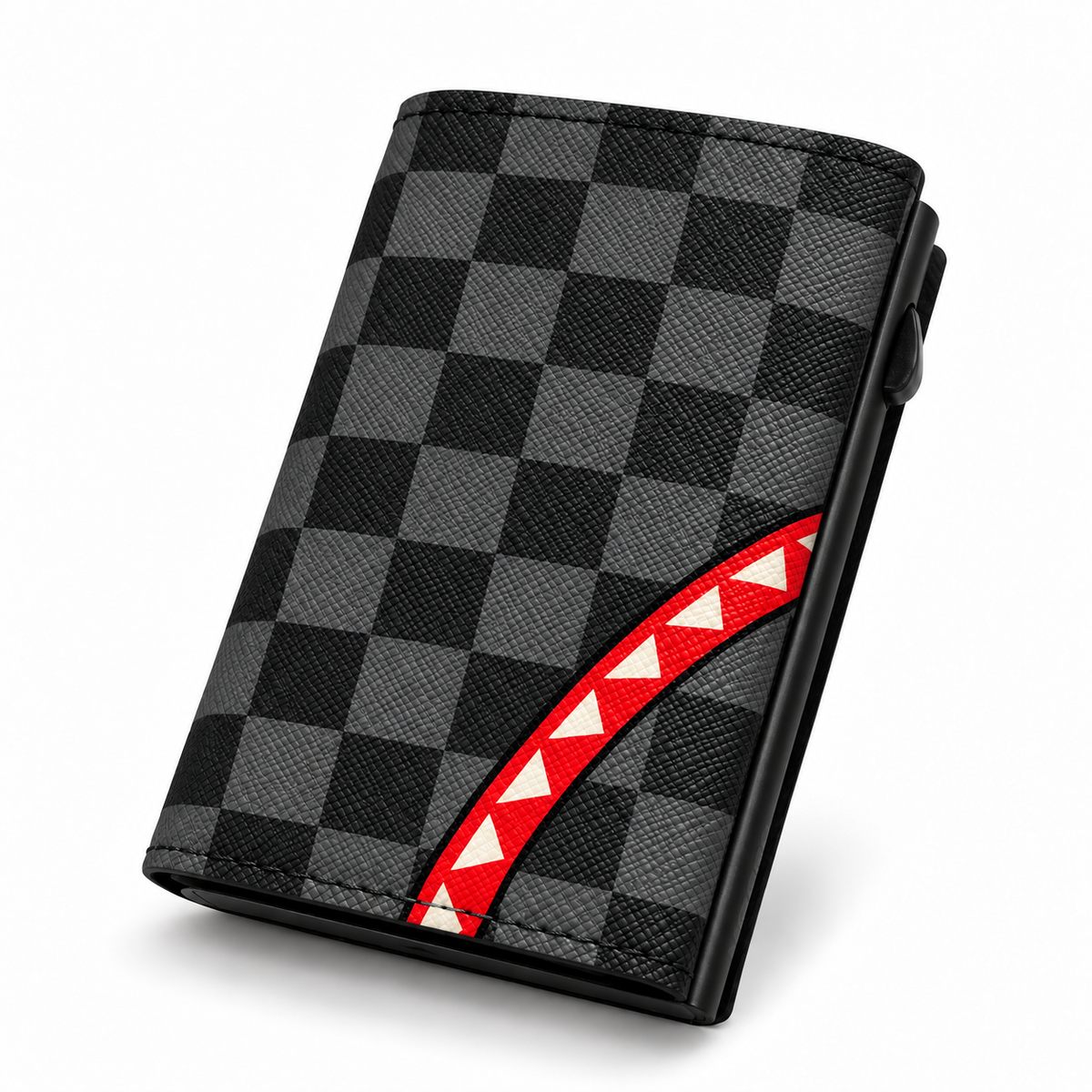 Moero Pro Zip – Check Bite Black – Underground Limited Edition – Portafoglio RFID in Vera Pelle Saffiano con Chiusura Magnetica e Portamonete Zip - portacarte black