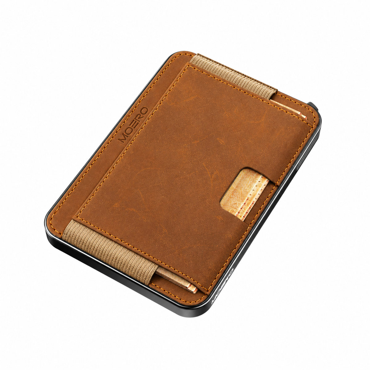 Moero M2 Pro Crazy Horse Nocciola MagSafe Wallet  – Portafoglio RFID in Alluminio e Vera Pelle