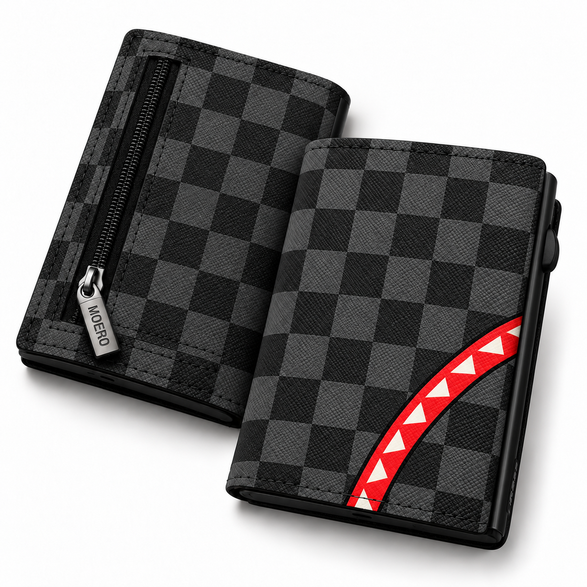 Moero Pro Zip – Check Bite Black – Underground Limited Edition – Portafoglio RFID in Vera Pelle Saffiano con Chiusura Magnetica e Portamonete Zip - portacarte black