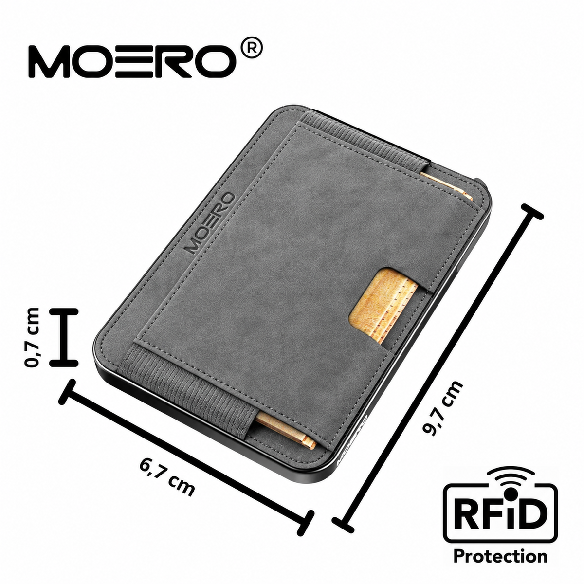 Moero M2 Pro SUPERIOR Grey MagSafe Wallet  – Portafoglio RFID in Alluminio e microfibra scamosciata