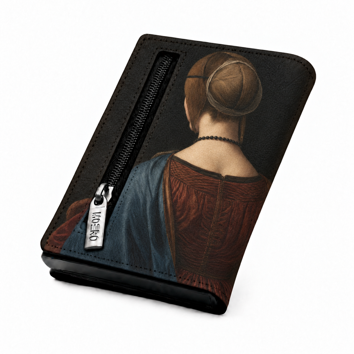 Moero Pro Zip - La dama con l'ermellino - Arte Limited Edition – Portafoglio RFID in Vera Pelle Saffiano con Chiusura Magnetica e Portamonete Zip