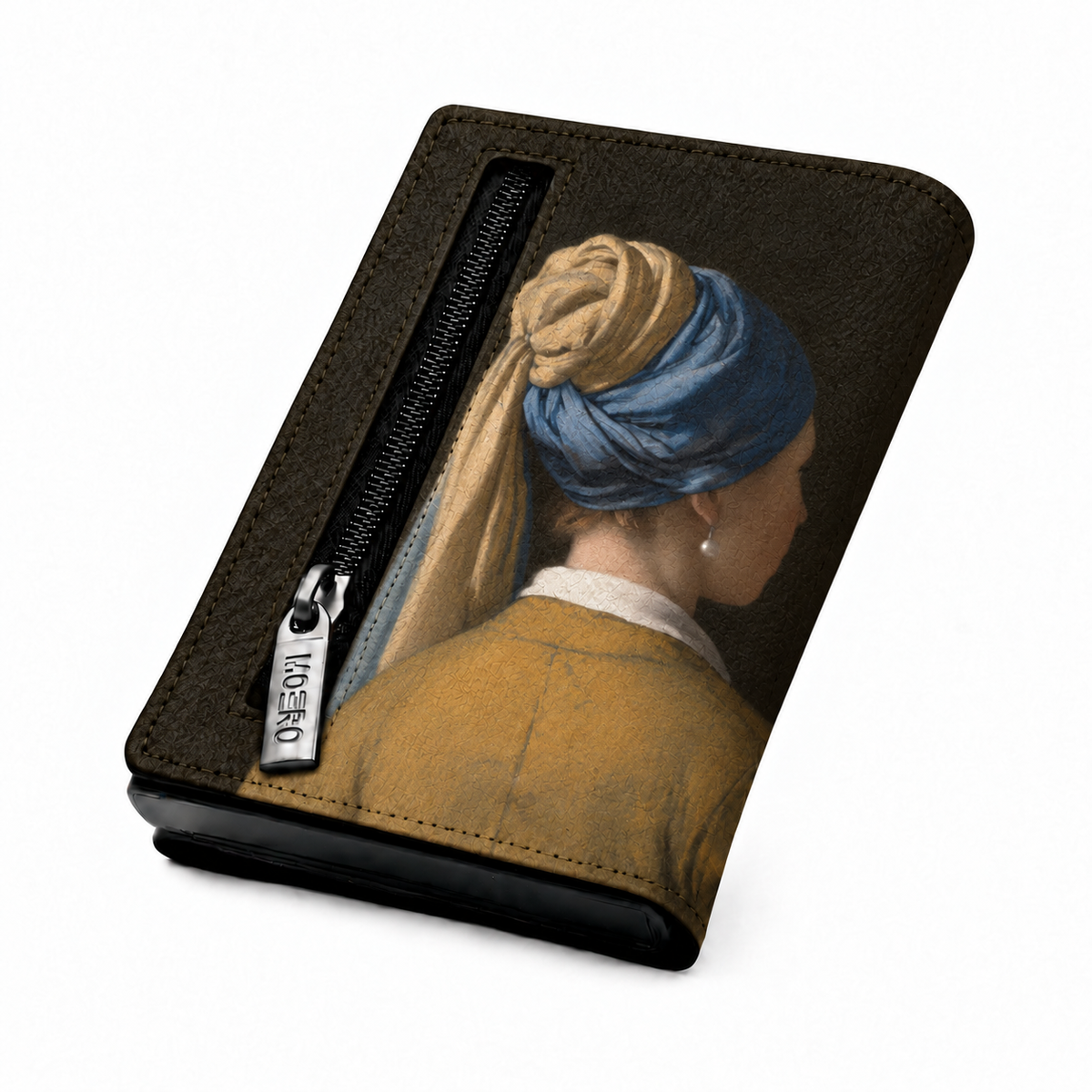 Moero Pro Zip - La ragazza con l'orecchino di perla - Arte Limited Edition – Portafoglio RFID in Vera Pelle Saffiano con Chiusura Magnetica e Portamonete Zip