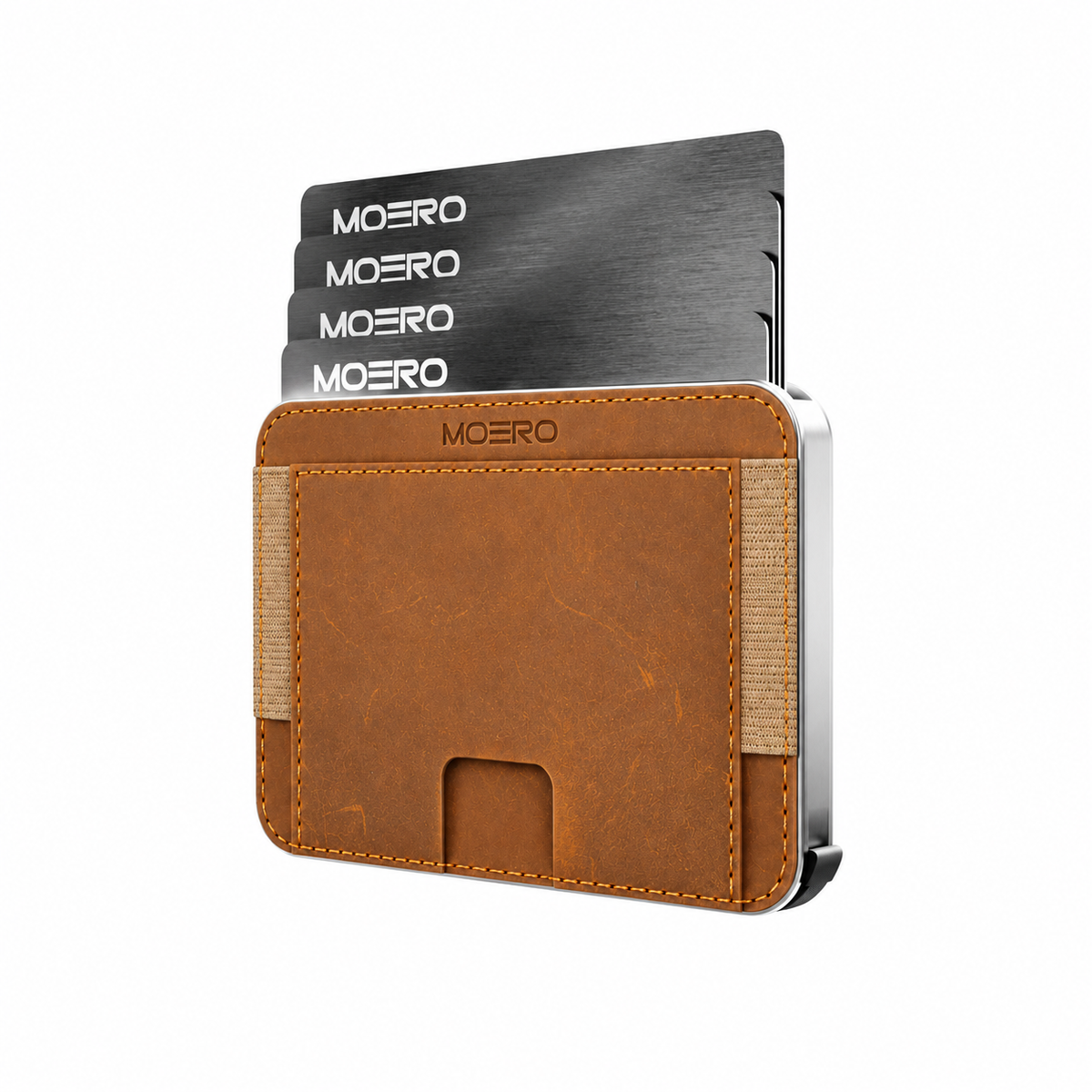 Moero M2 Pro Crazy Horse Nocciola MagSafe Wallet  – Portafoglio RFID in Alluminio e Vera Pelle