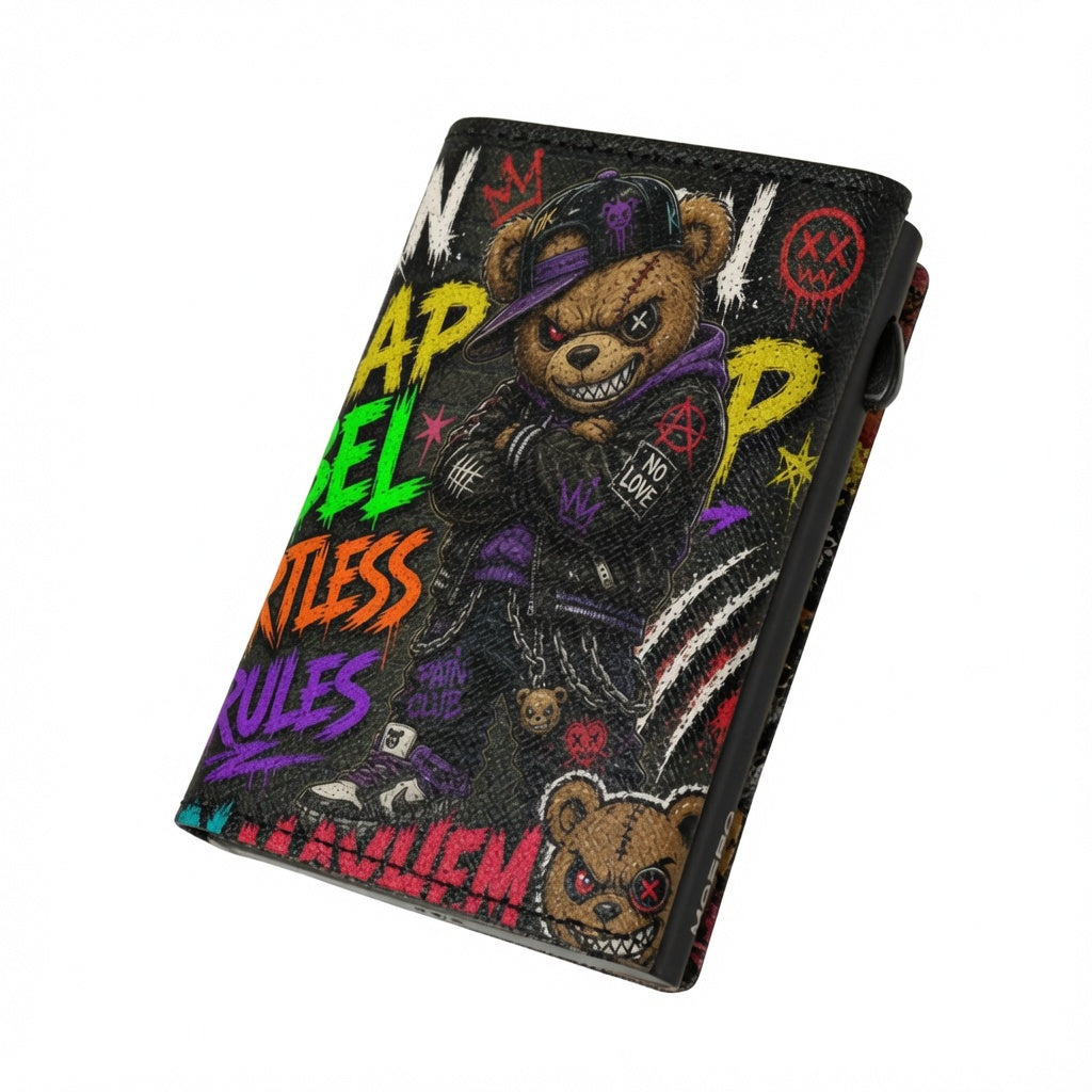 Moero Pro - Teddy Bad Stuffed - Limited Edition – Portafoglio RFID in Vera Pelle Saffiano con Chiusura Magnetica e Portamonete Zip