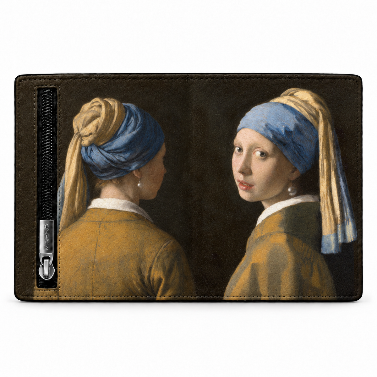 Moero Pro Zip - La ragazza con l'orecchino di perla - Arte Limited Edition – Portafoglio RFID in Vera Pelle Saffiano con Chiusura Magnetica e Portamonete Zip