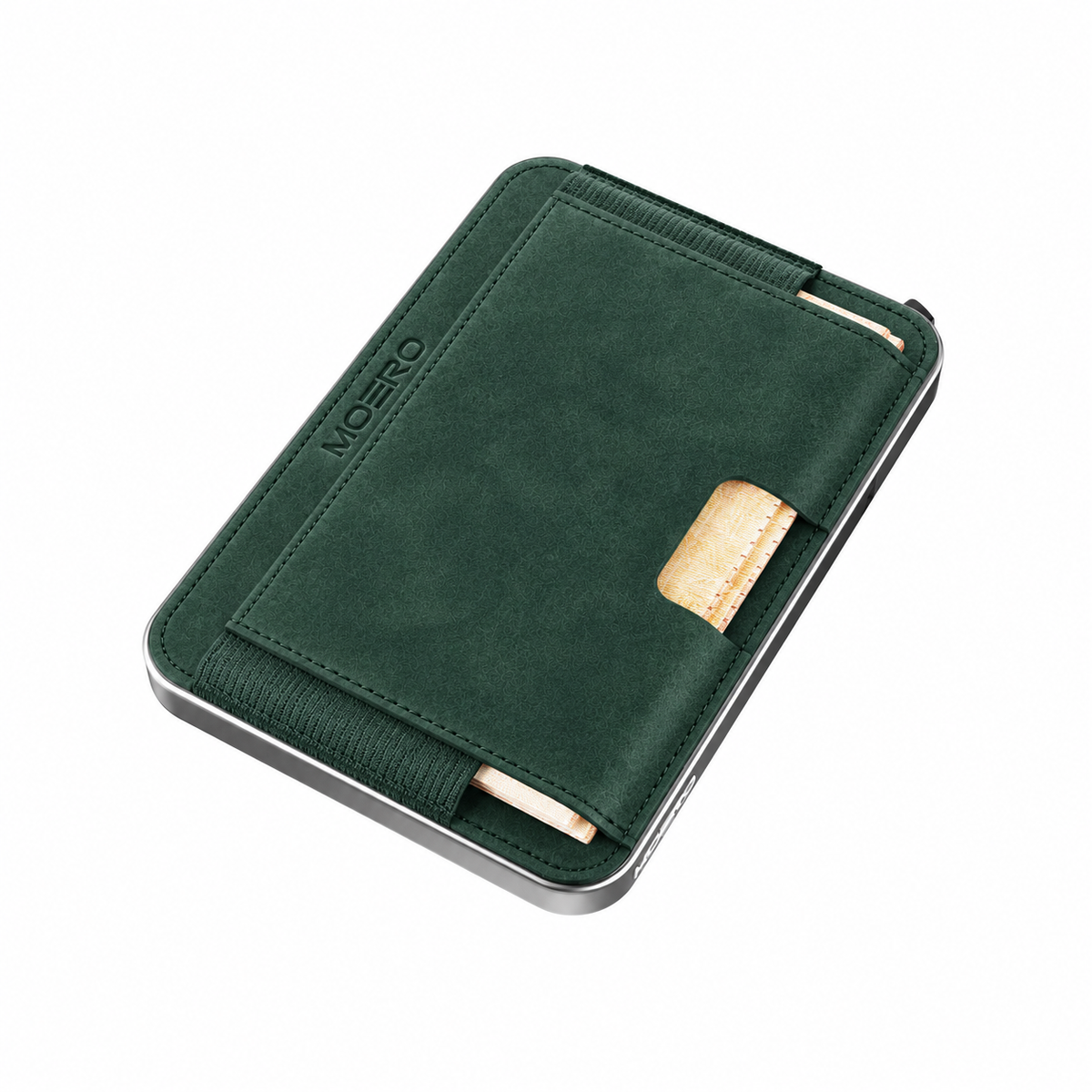 Moero M2 Pro SUPERIOR Verde MagSafe Wallet  – Portafoglio RFID in Alluminio e microfibra scamosciata