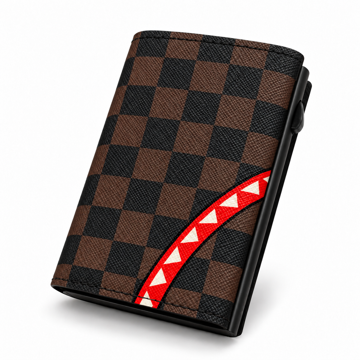 Moero Pro Zip – Check Bite Brown – Underground Limited Edition – Portafoglio RFID in Vera Pelle Saffiano con Chiusura Magnetica e Portamonete Zip - portacarte black