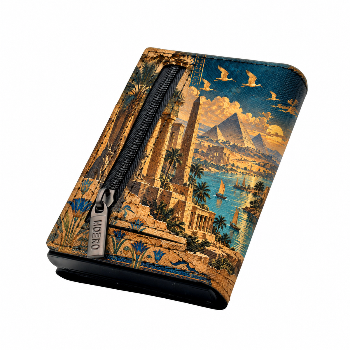 Moero Pro Zip – Anubi – Egypt Limited Edition – Portafoglio RFID in Vera Pelle Saffiano con Chiusura Magnetica e Portamonete Zip