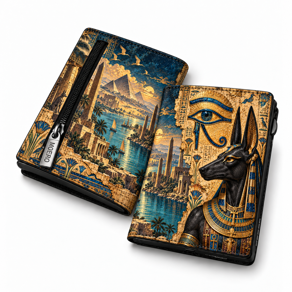 Moero Pro Zip – Anubi – Egypt Limited Edition – Portafoglio RFID in Vera Pelle Saffiano con Chiusura Magnetica e Portamonete Zip