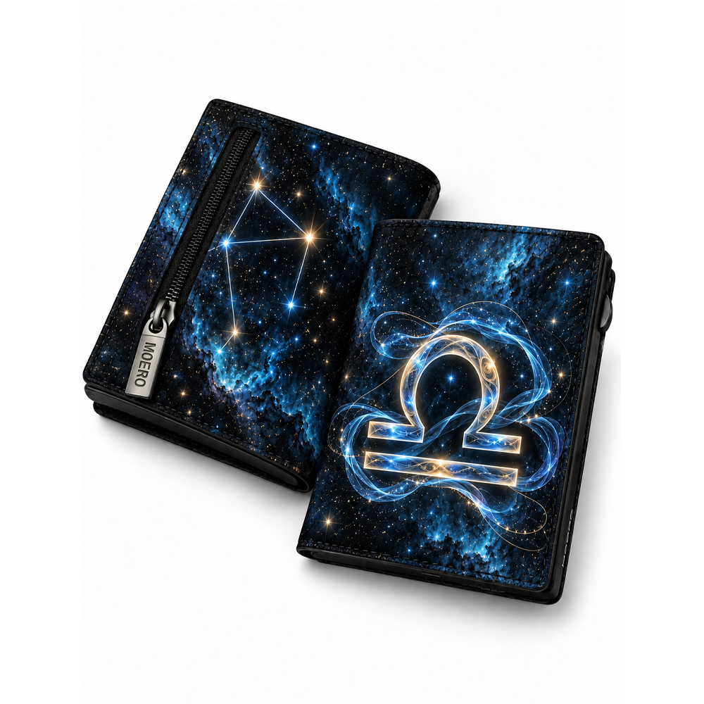 Moero Pro – Bilancia – Zodiac Limited Edition – Portafoglio RFID in Vera Pelle Saffiano con Chiusura Magnetica e Portamonete Zip