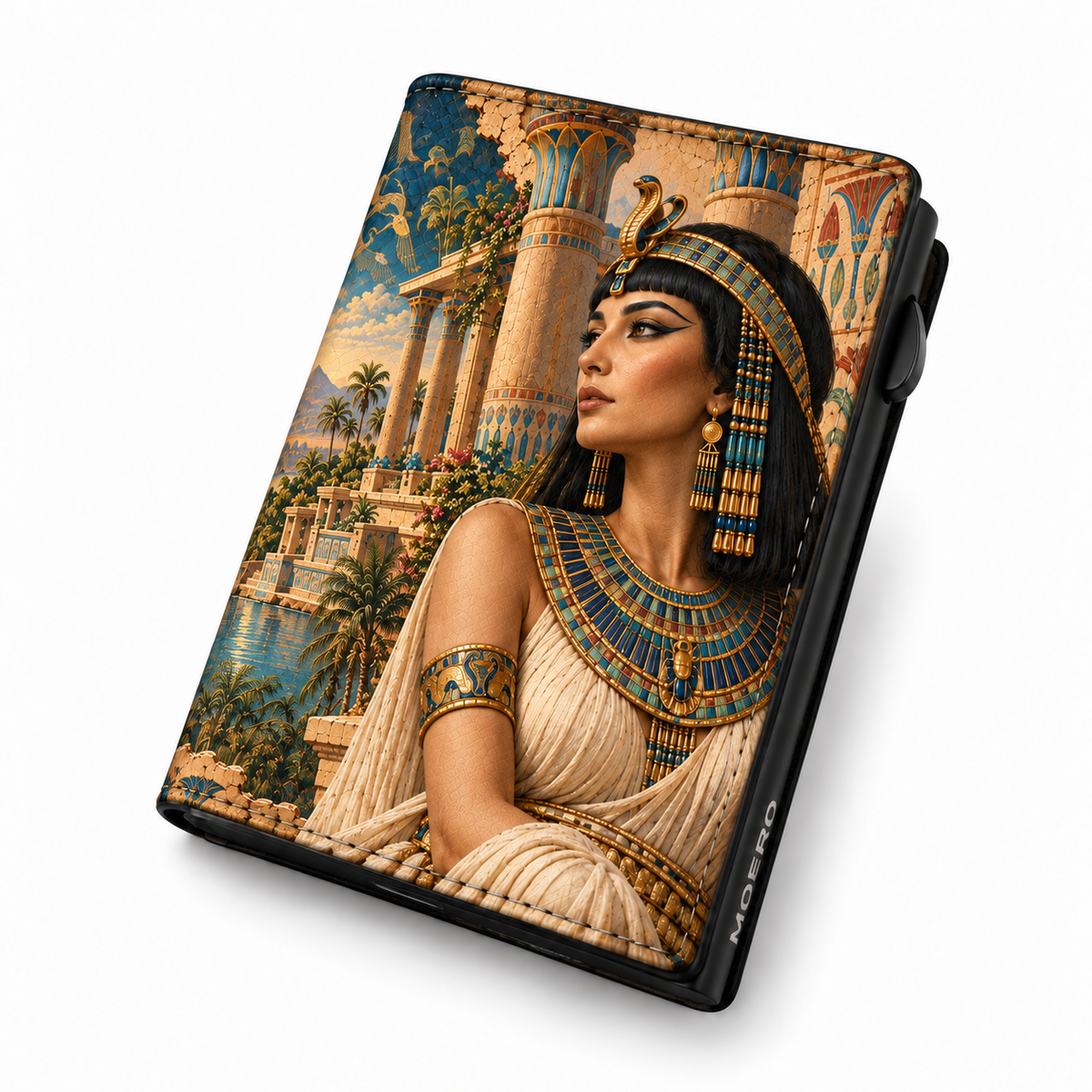 Moero Pro Zip – Cleopatra – Egypt Limited Edition – Portafoglio RFID in Vera Pelle Saffiano con Chiusura Magnetica e Portamonete Zip