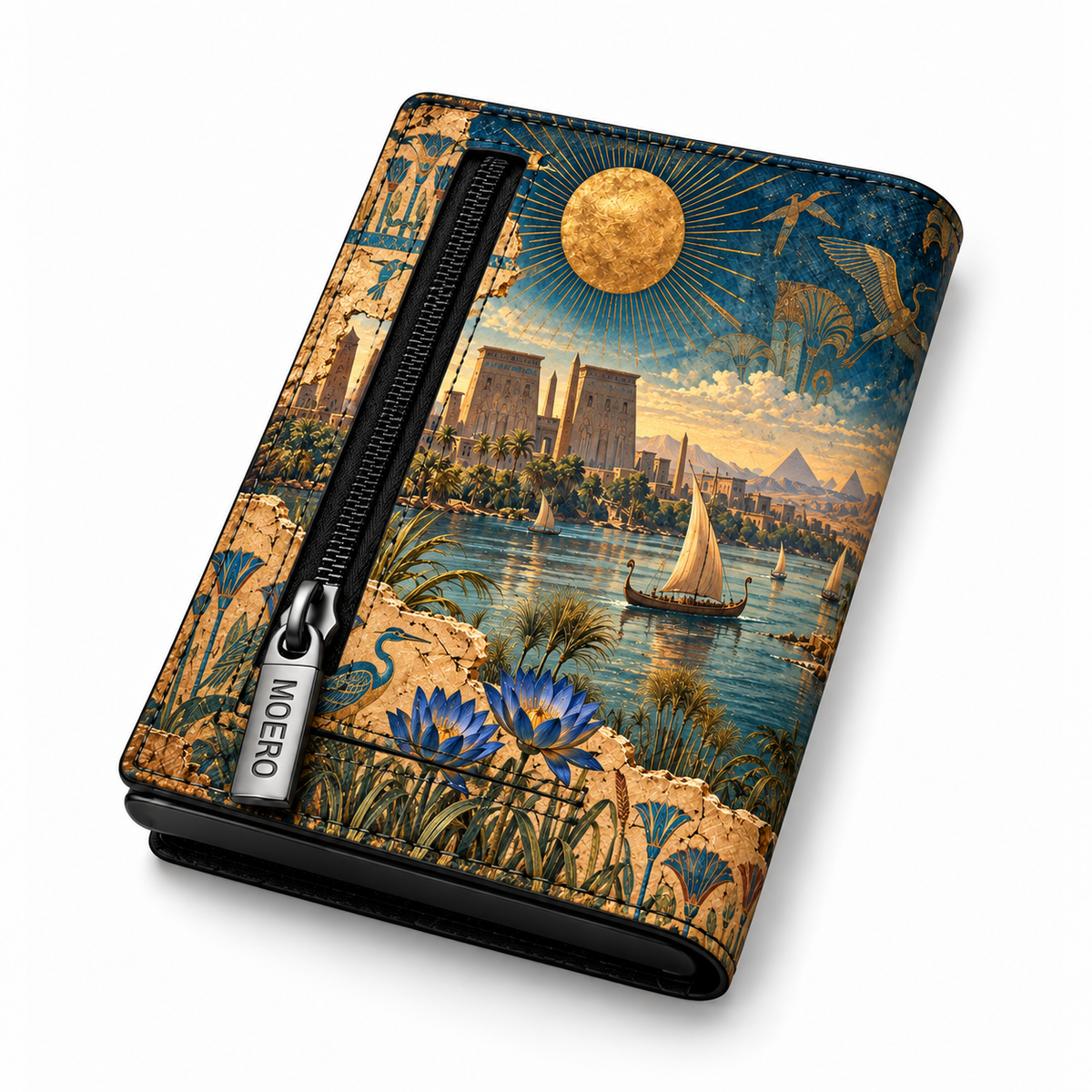 Moero Pro Zip – Cleopatra – Egypt Limited Edition – Portafoglio RFID in Vera Pelle Saffiano con Chiusura Magnetica e Portamonete Zip