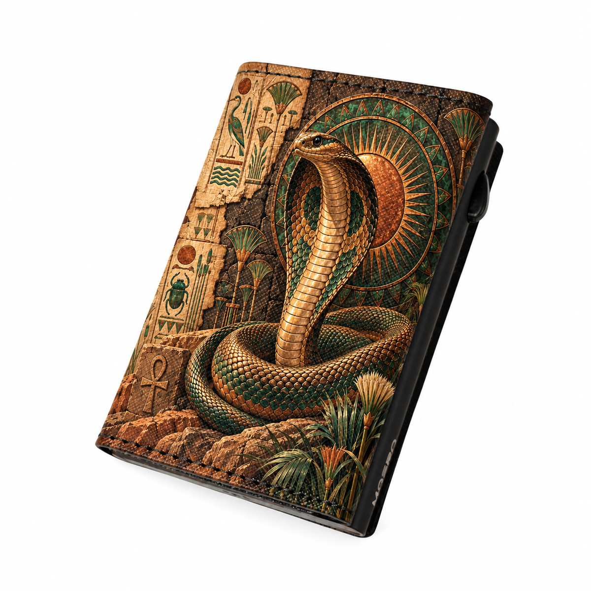 Moero Pro Zip – Cobra – Egypt Limited Edition – Portafoglio RFID in Vera Pelle Saffiano con Chiusura Magnetica e Portamonete Zip