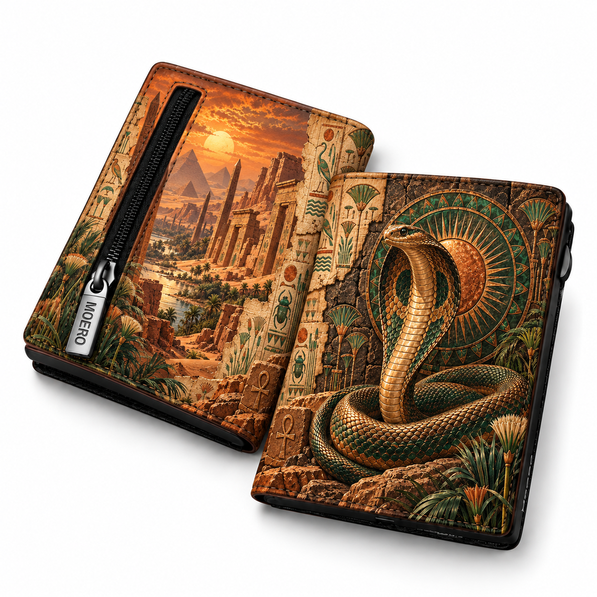 Moero Pro Zip – Cobra – Egypt Limited Edition – Portafoglio RFID in Vera Pelle Saffiano con Chiusura Magnetica e Portamonete Zip