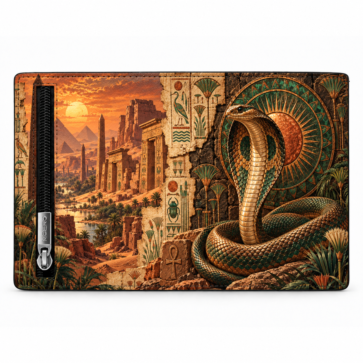 Moero Pro Zip – Cobra – Egypt Limited Edition – Portafoglio RFID in Vera Pelle Saffiano con Chiusura Magnetica e Portamonete Zip