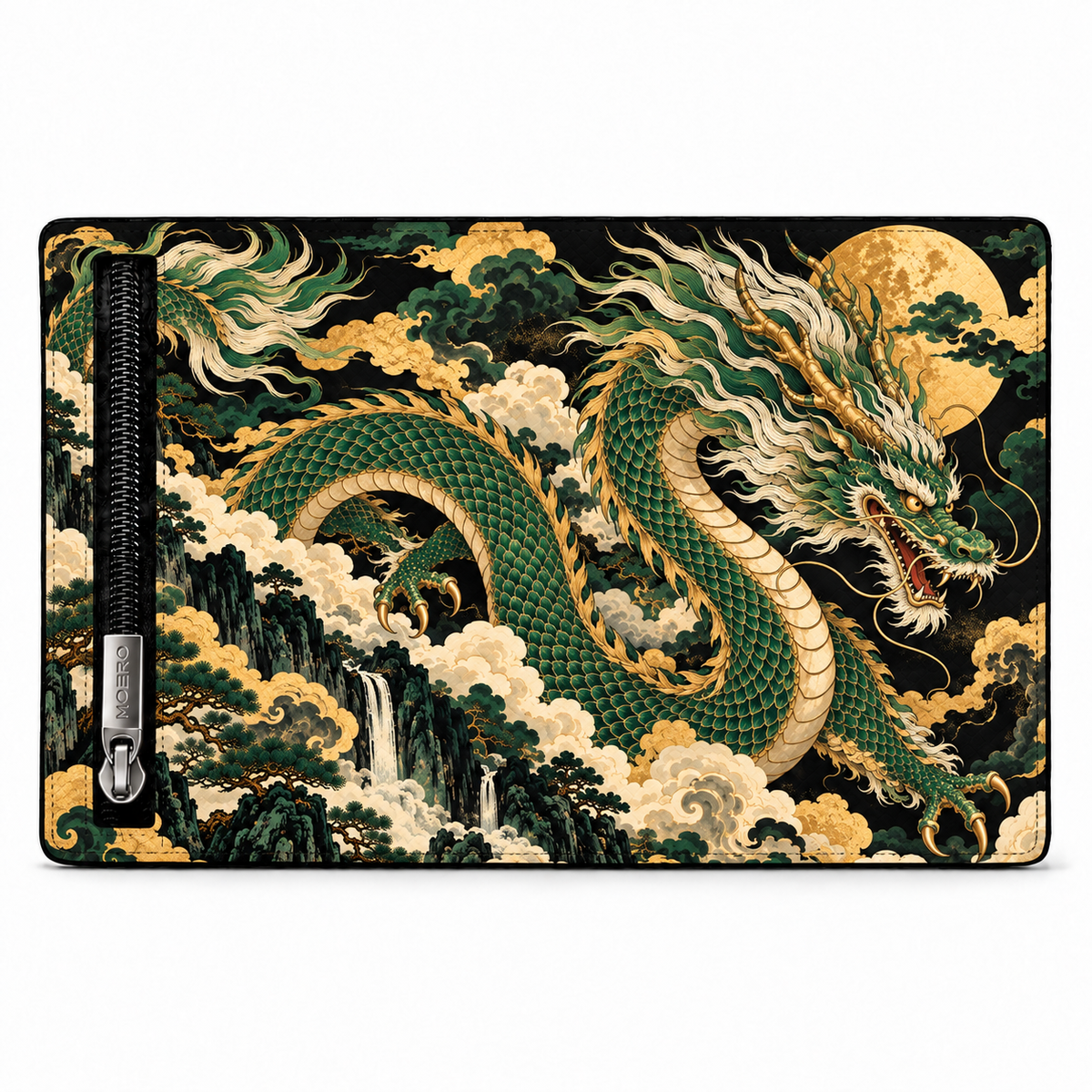 Moero Pro – Drago Sovrano – Japanese Art Limited Edition – Portafoglio RFID in Vera Pelle Saffiano con Chiusura Magnetica e Portamonete Zip