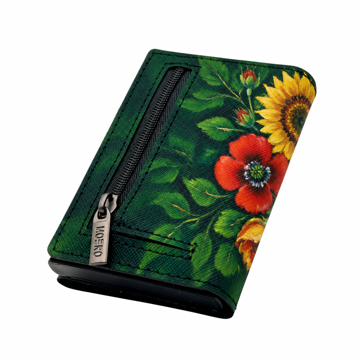 Moero PRO Floral - Bouquet del sole - Limited Edition – Portafoglio RFID in Vera Pelle Saffiano con Chiusura Magnetica e Portamonete Zip