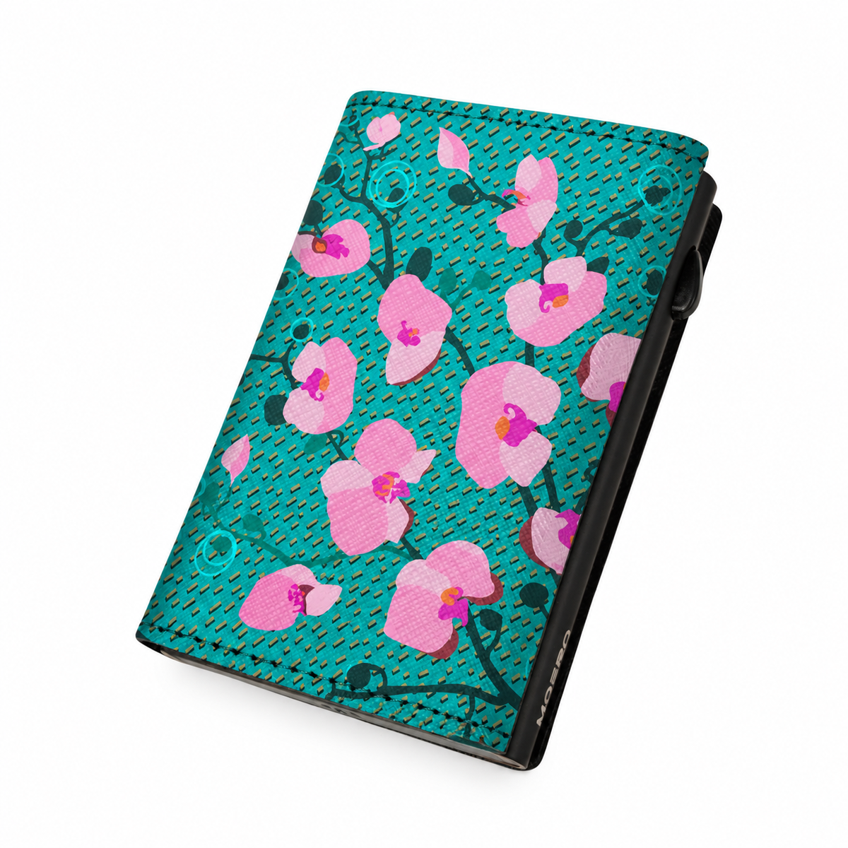 Moero PRO Floral - Orchidee di Giada - Limited Edition – Portafoglio RFID in Vera Pelle Saffiano con Chiusura Magnetica e Portamonete Zip
