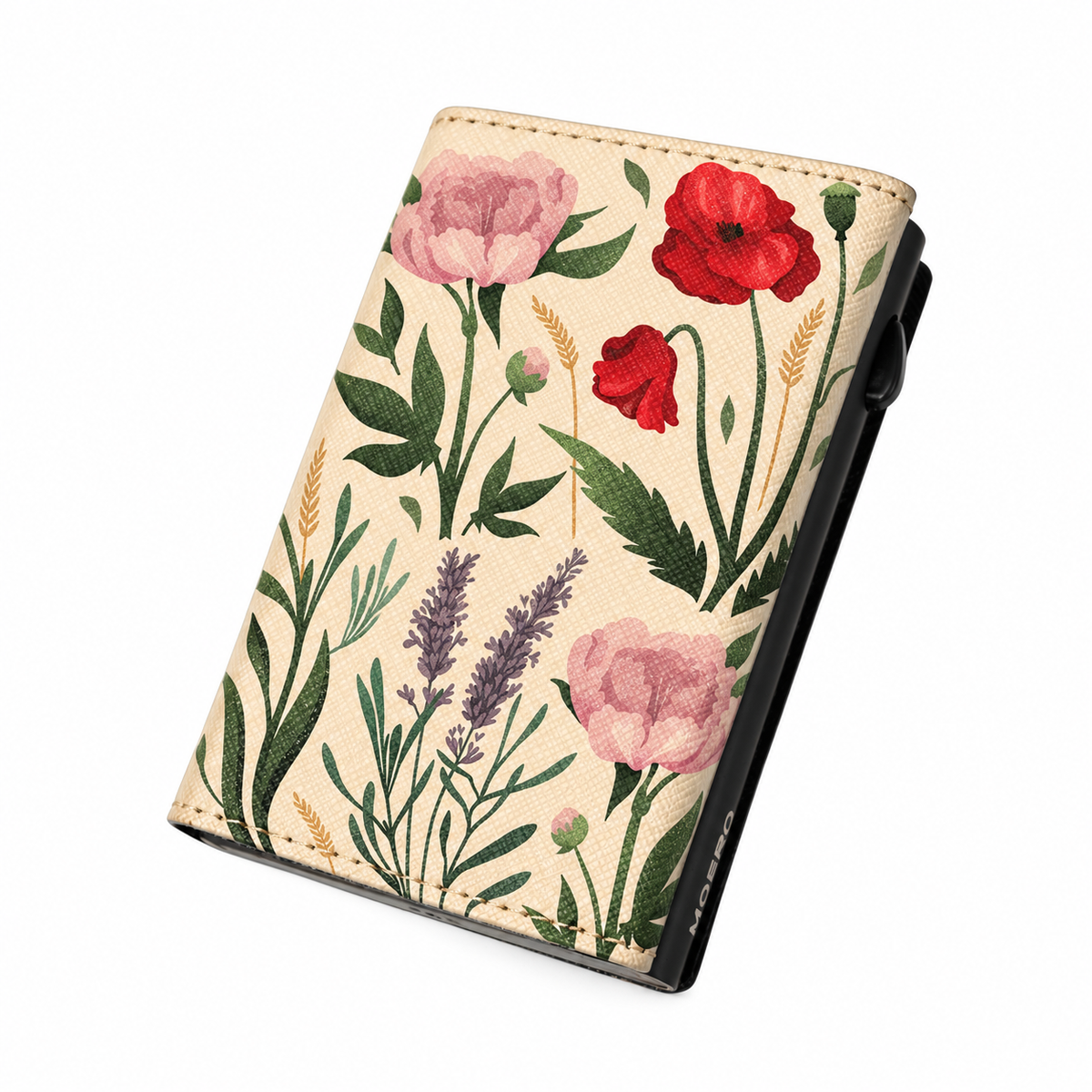 Moero PRO Floral - Erbario Romantico - Limited Edition – Portafoglio RFID in Vera Pelle Saffiano con Chiusura Magnetica e Portamonete Zip