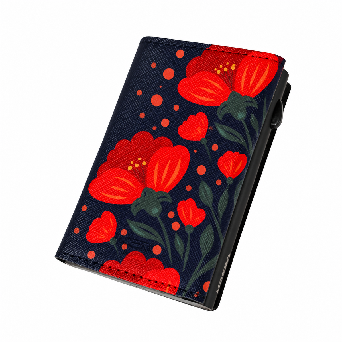 Moero PRO Floral - Corolle di Mezzanotte - Limited Edition – Portafoglio RFID in Vera Pelle Saffiano con Chiusura Magnetica e Portamonete Zip