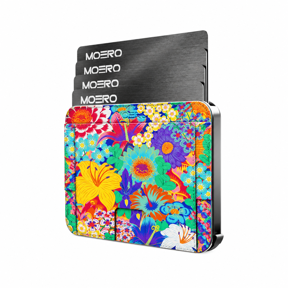 Moero M2 Pro - Sinfonia floreale - Floral Limited Edition - MagSafe Wallet  – Portafoglio RFID in Alluminio e Vera Pelle Saffiano Antigraffio