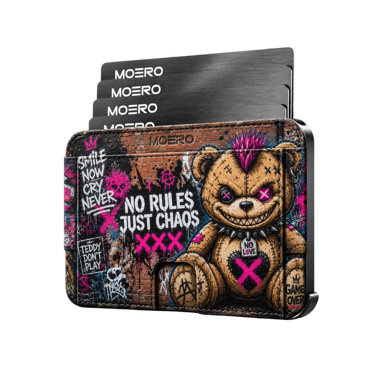 Moero M2 Pro - Teddy Smile Now- Limited Edition - MagSafe Wallet  – Portafoglio RFID in Alluminio e Vera Pelle Saffiano Antigraffio