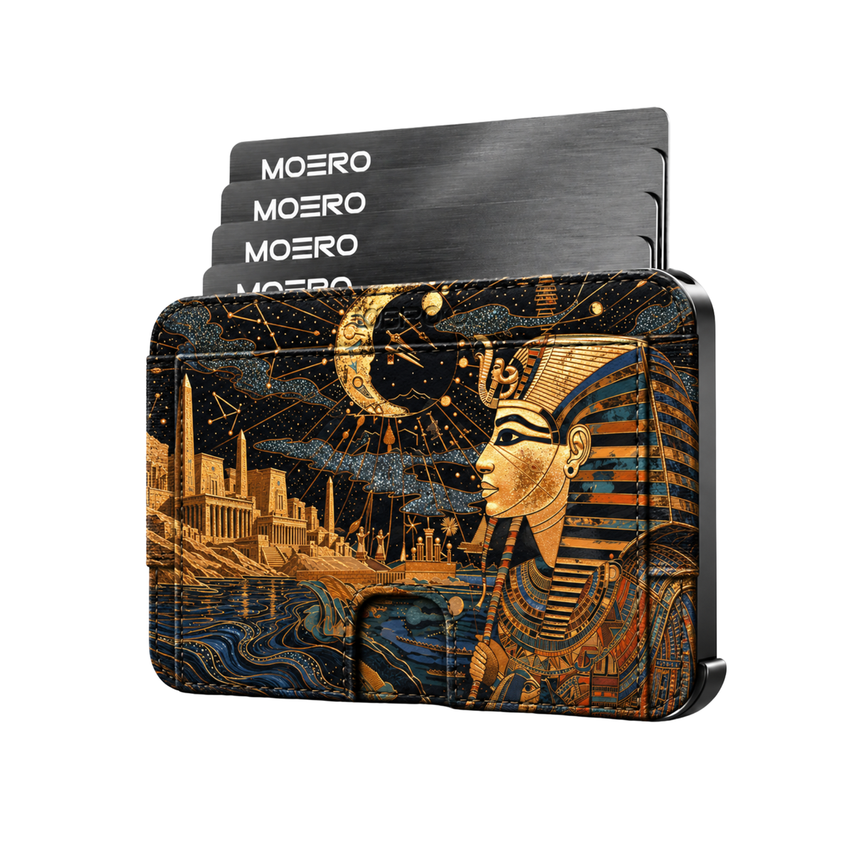 Moero M2 Pro - Notte Egiziana - Limited Edition - MagSafe Wallet  – Portafoglio RFID in Alluminio e Vera Pelle Saffiano Antigraffio