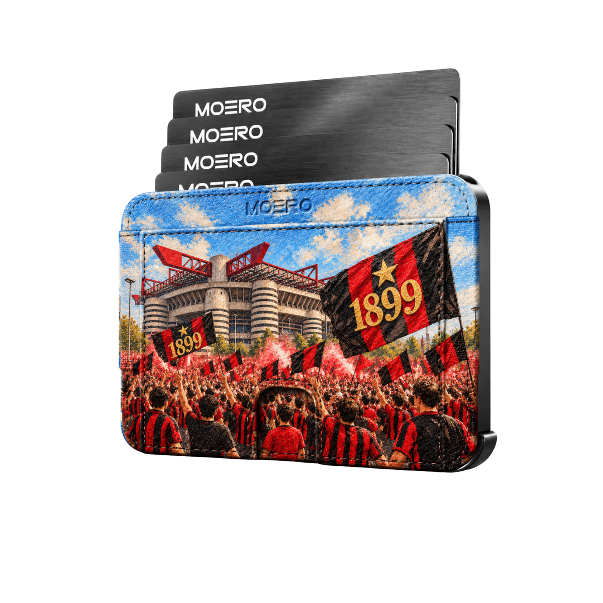 Moero M2 Pro - Milan - Passione Calcio Limited Edition - MagSafe Wallet  – Portafoglio RFID in Alluminio e Vera Pelle Saffiano Antigraffio