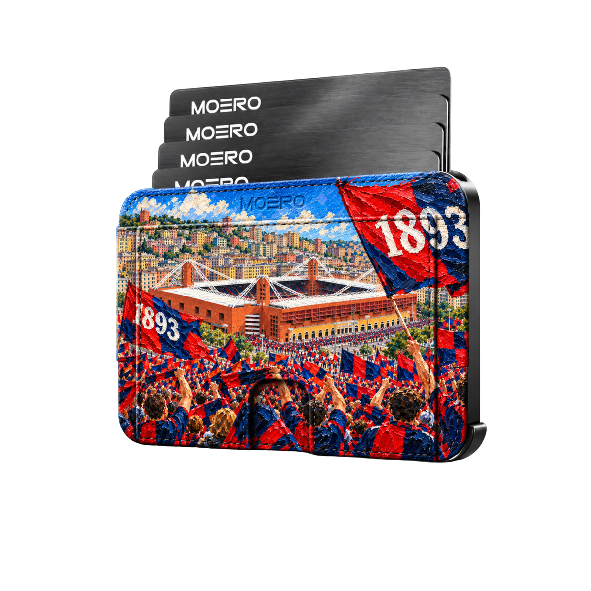Moero M2 Pro - Genoa - Passione Calcio Limited Edition - MagSafe Wallet  – Portafoglio RFID in Alluminio e Vera Pelle Saffiano Antigraffio