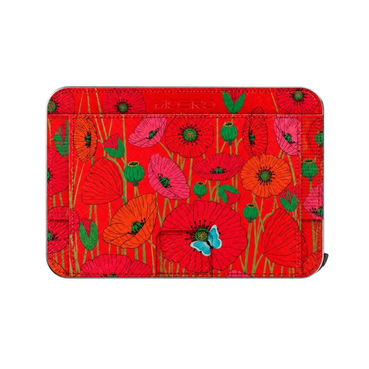 Moero M2 Pro - Papaveri di fuoco - Floral Limited Edition - MagSafe Wallet  – Portafoglio RFID in Alluminio e Vera Pelle Saffiano Antigraffio