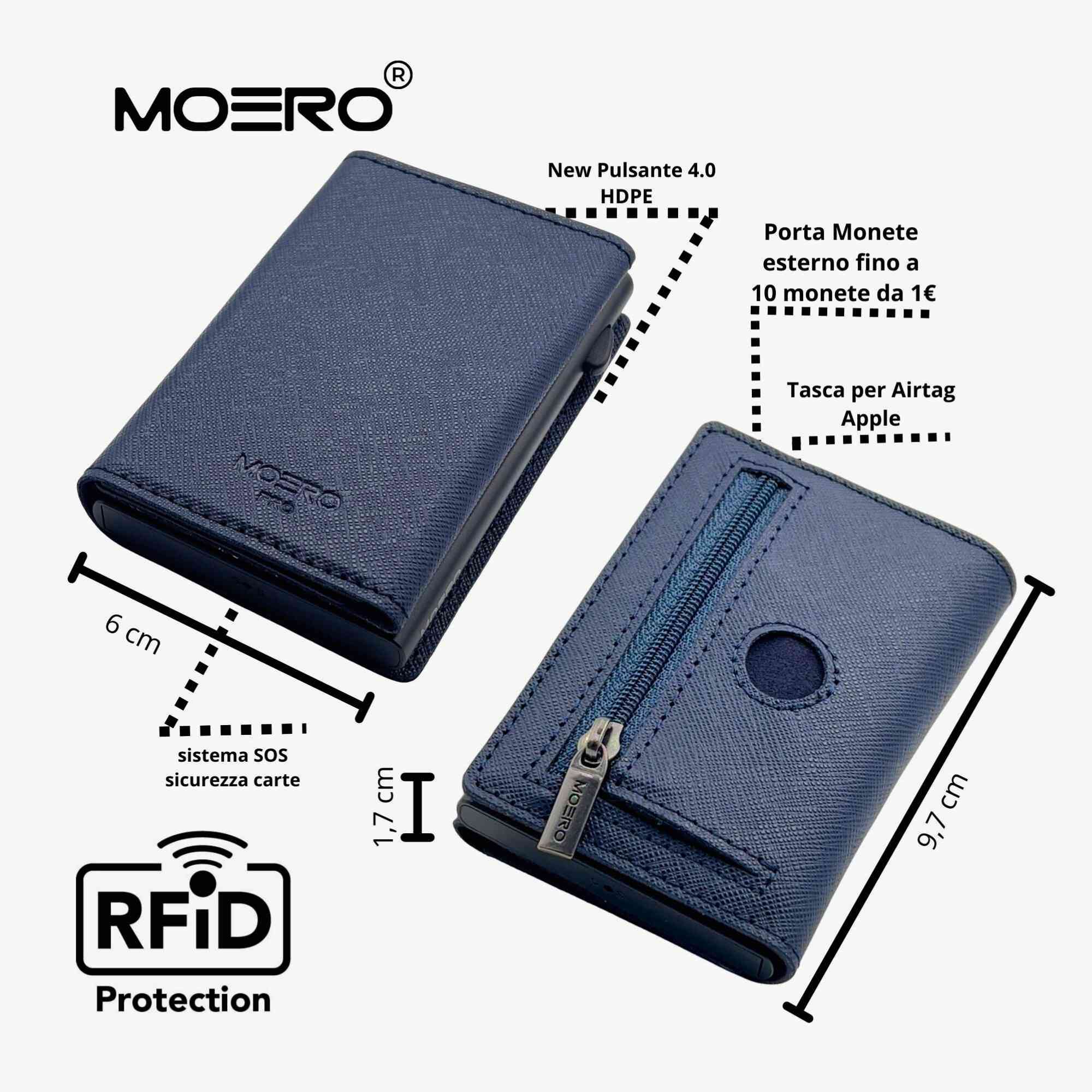 Airtag PRO Saffiano Blue Navy Zip 