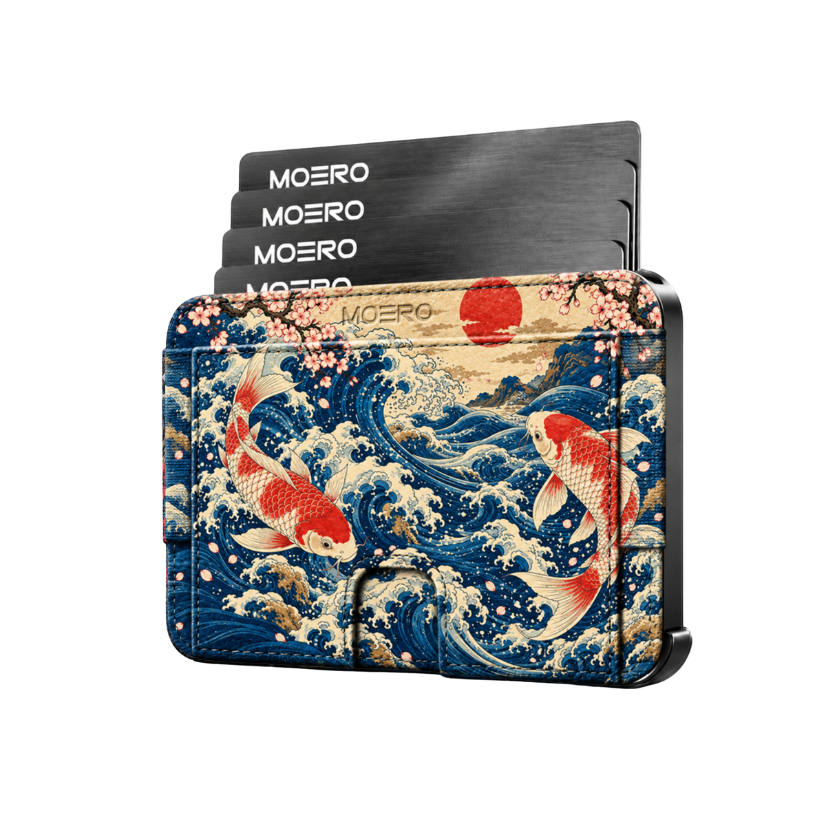 Moero M2 Pro - Danza delle onde - Japanese art Limited Edition - MagSafe Wallet  – Portafoglio RFID in Alluminio e Vera Pelle Saffiano Antigraffio