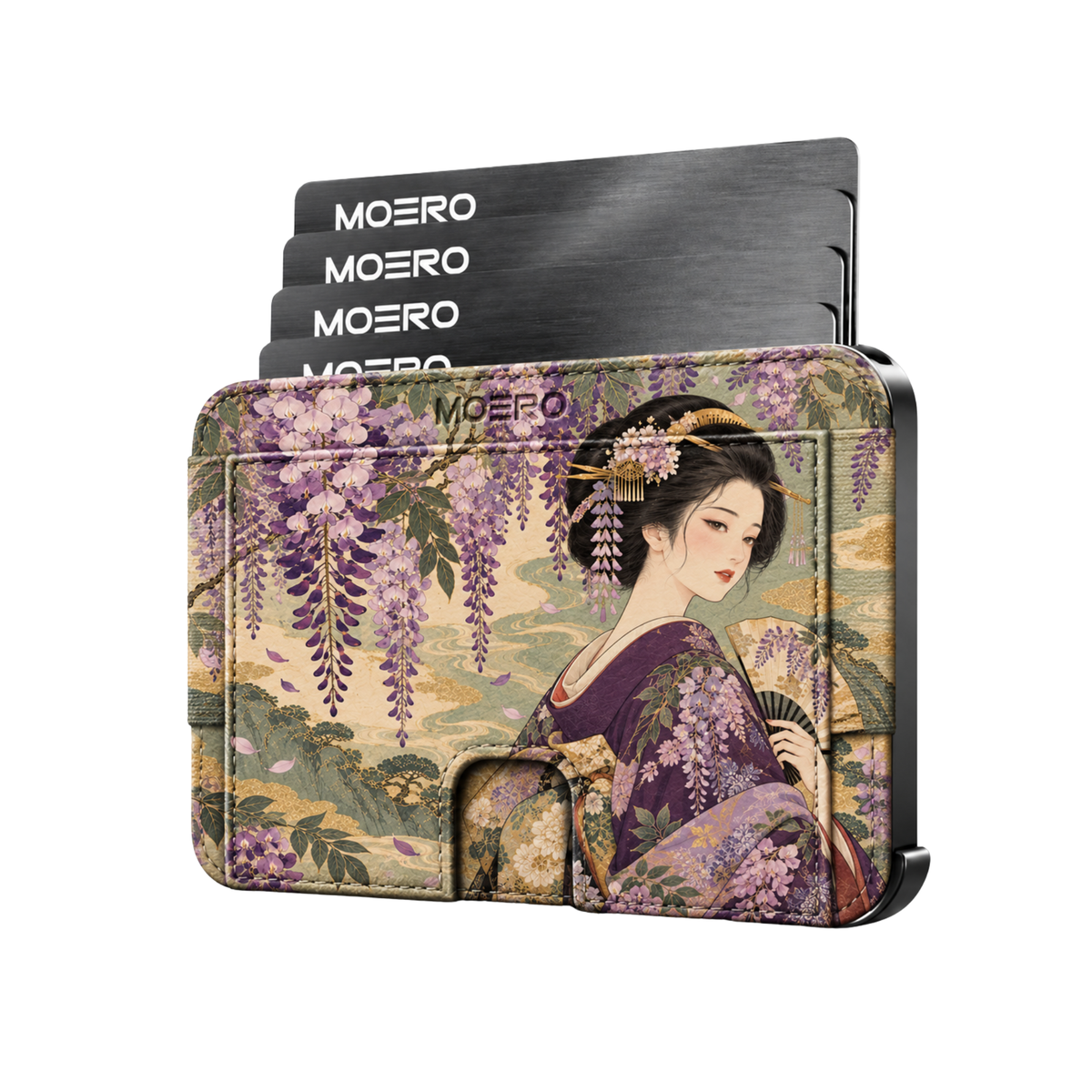 Moero M2 Pro - Geisha - Japanese art Limited Edition - MagSafe Wallet  – Portafoglio RFID in Alluminio e Vera Pelle Saffiano Antigraffio