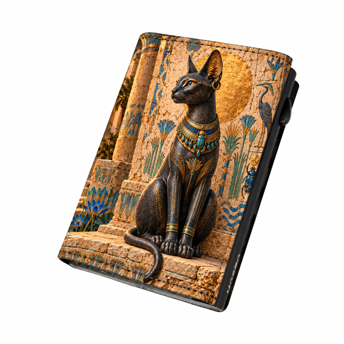 Moero Pro Zip – Gatto – Egypt Limited Edition – Portafoglio RFID in Vera Pelle Saffiano con Chiusura Magnetica e Portamonete Zip