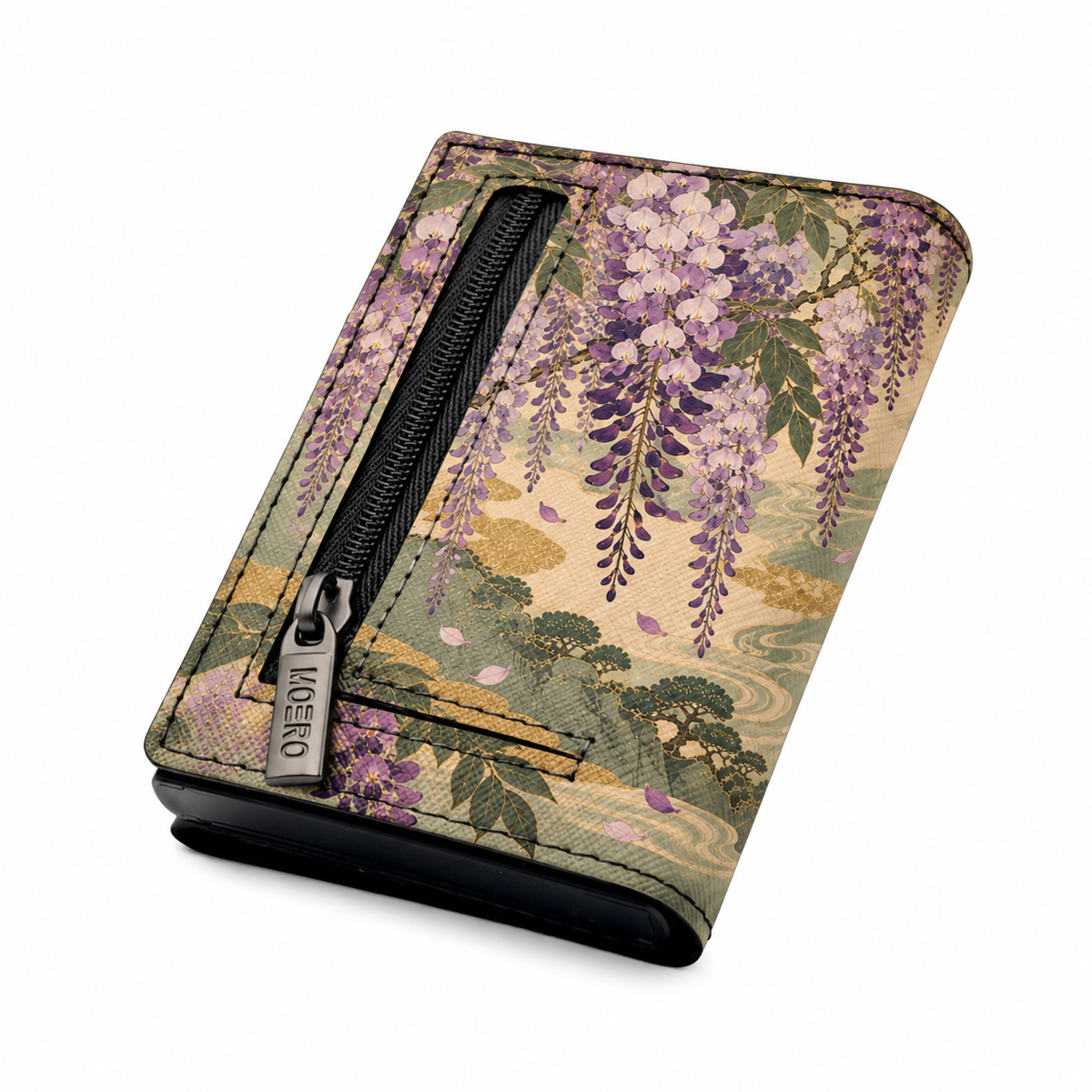 Moero Pro – Geisha – Japanese Art Limited Edition – Portafoglio RFID in Vera Pelle Saffiano con Chiusura Magnetica e Portamonete Zip