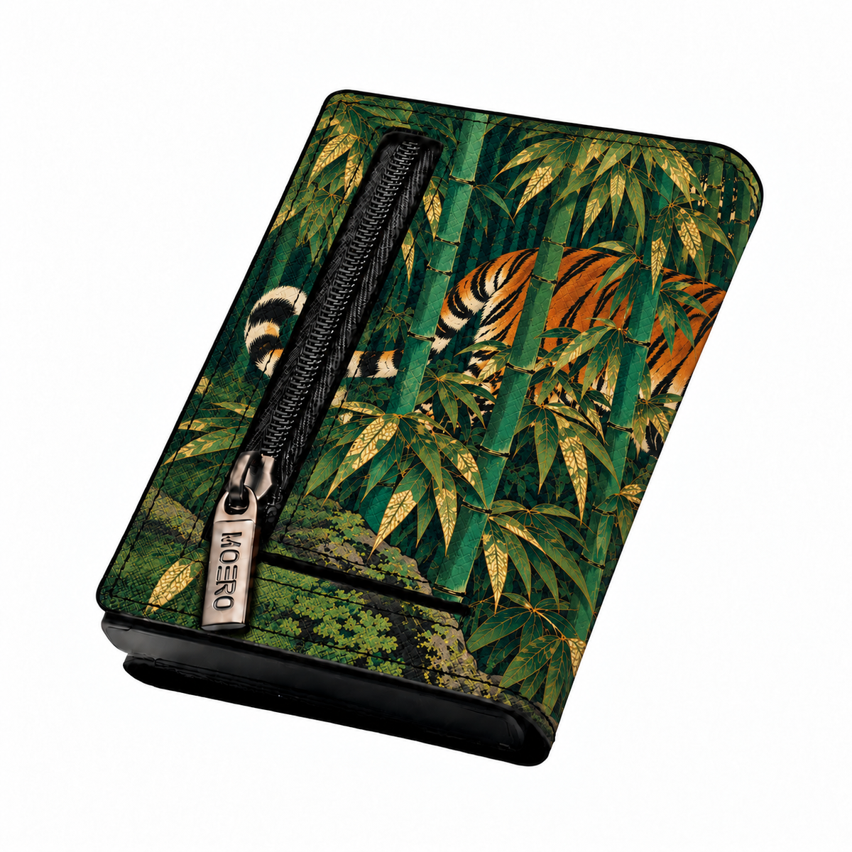 Moero Pro – Guardiano del Bambù – Japanese Art Limited Edition – Portafoglio RFID in Vera Pelle Saffiano con Chiusura Magnetica e Portamonete Zip